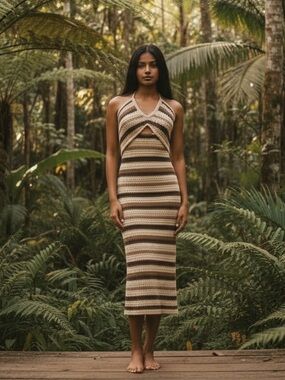 Et Clet Knit Halter Midi Dress Size M Beach Vacation Resort Wear 🙌🏼